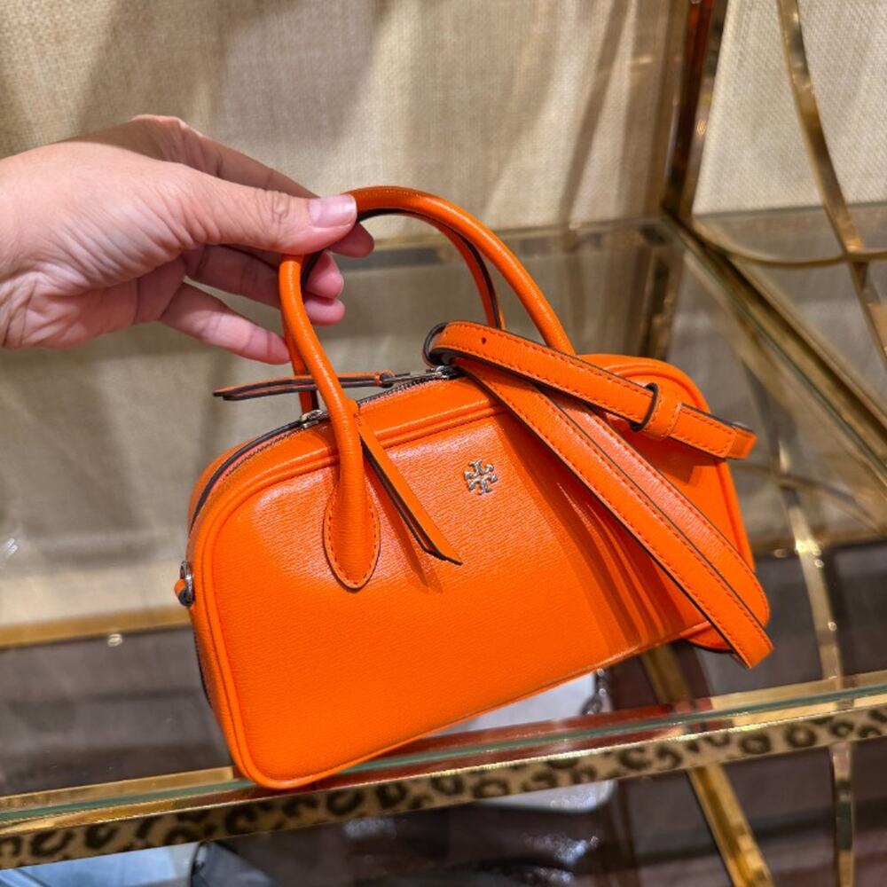Tory Burch Rory Textured Mini Box Crossbody 184797 Mandarin Tart $350